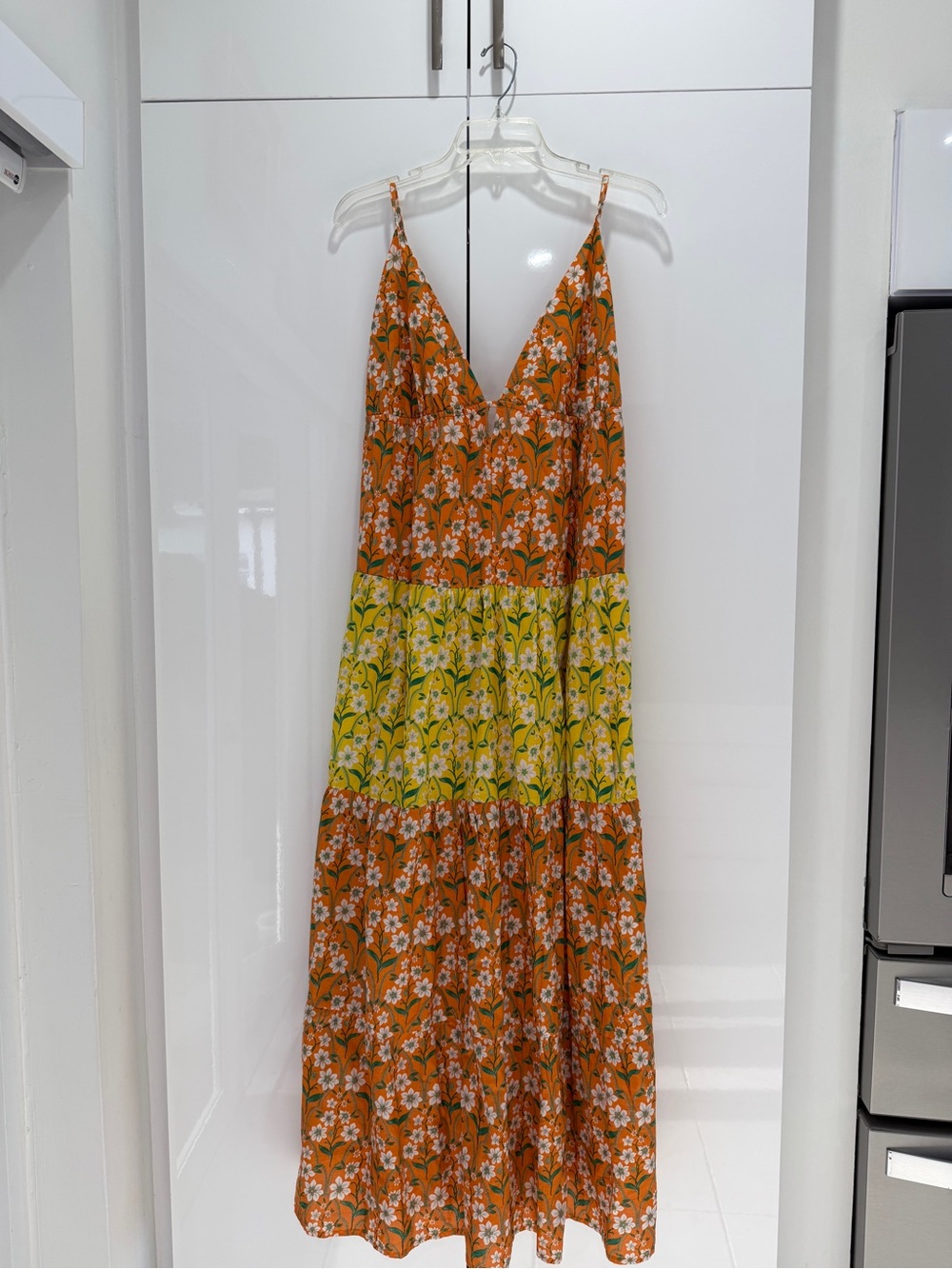 Japna Orange and Yellow Floral Tiered Maxi Dress